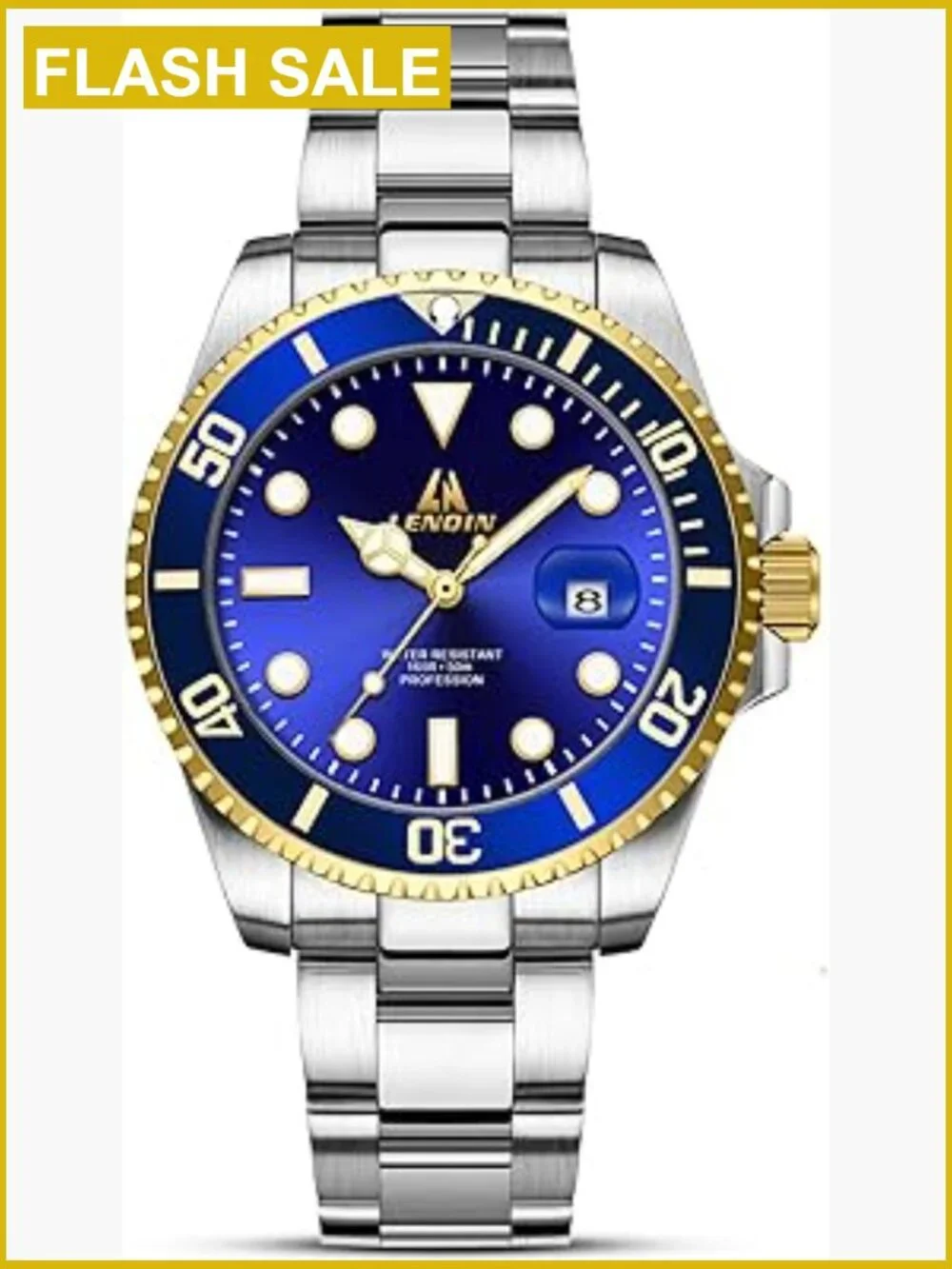 Stainless Steel Analog Quartz Watch for Men with Date and Luminous Dial